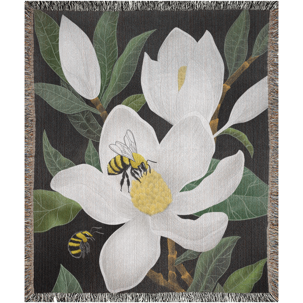 Woven Blanket Magnolia Flower Woven Blanket Botanical Gift For Her Woven Tapestry Wall Hanging Gift For Mom Botanical Art Greenery