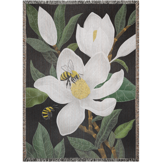 Woven Blanket Magnolia Flower Woven Blanket Botanical Gift For Her Woven Tapestry Wall Hanging Gift For Mom Botanical Art Greenery