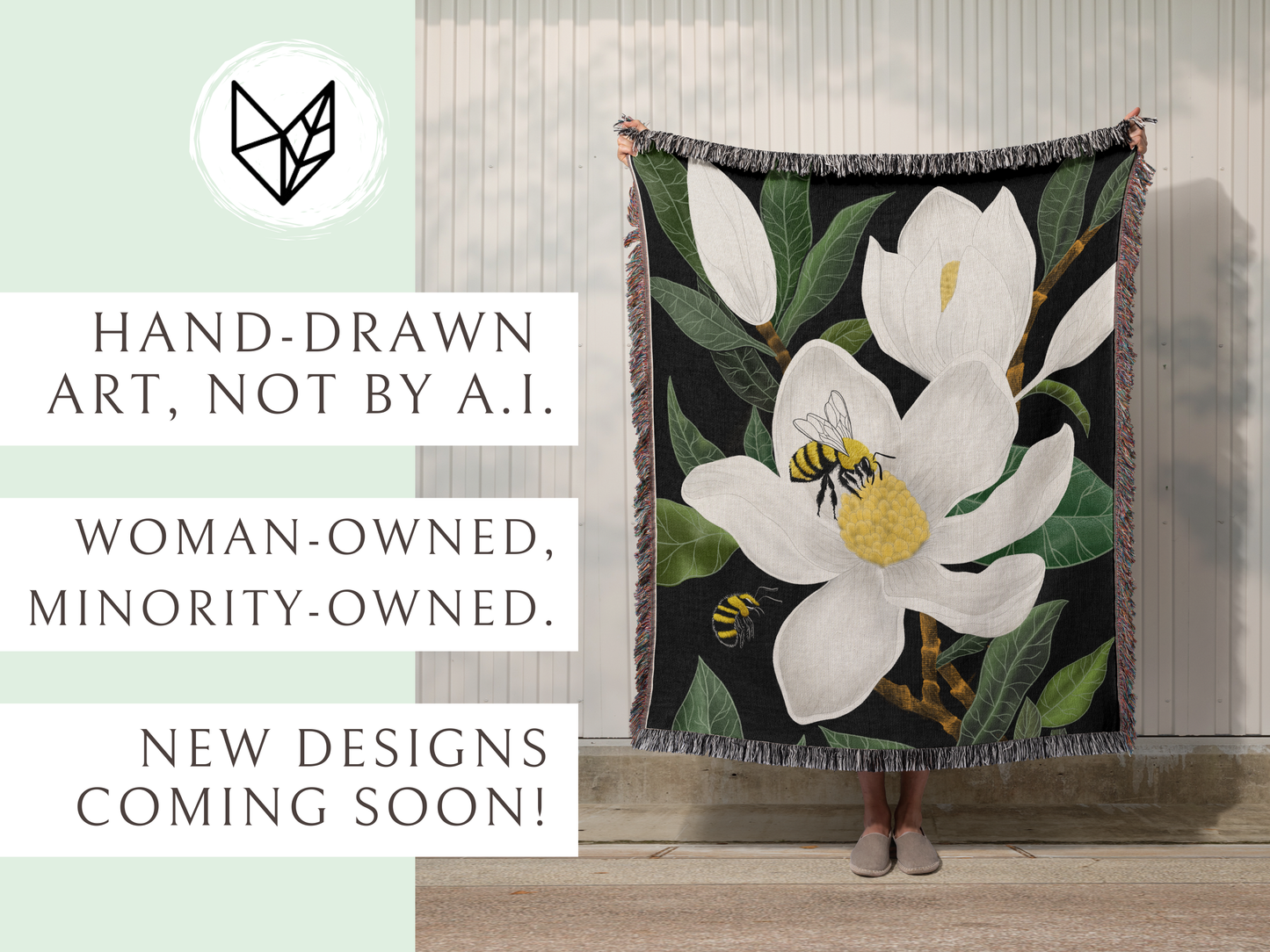 Woven Blanket Magnolia Flower Woven Blanket Botanical Gift For Her Woven Tapestry Wall Hanging Gift For Mom Botanical Art Greenery