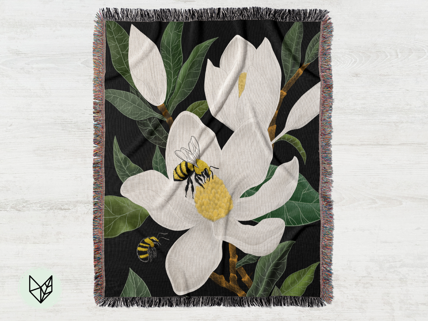 Woven Blanket Magnolia Flower Woven Blanket Botanical Gift For Her Woven Tapestry Wall Hanging Gift For Mom Botanical Art Greenery