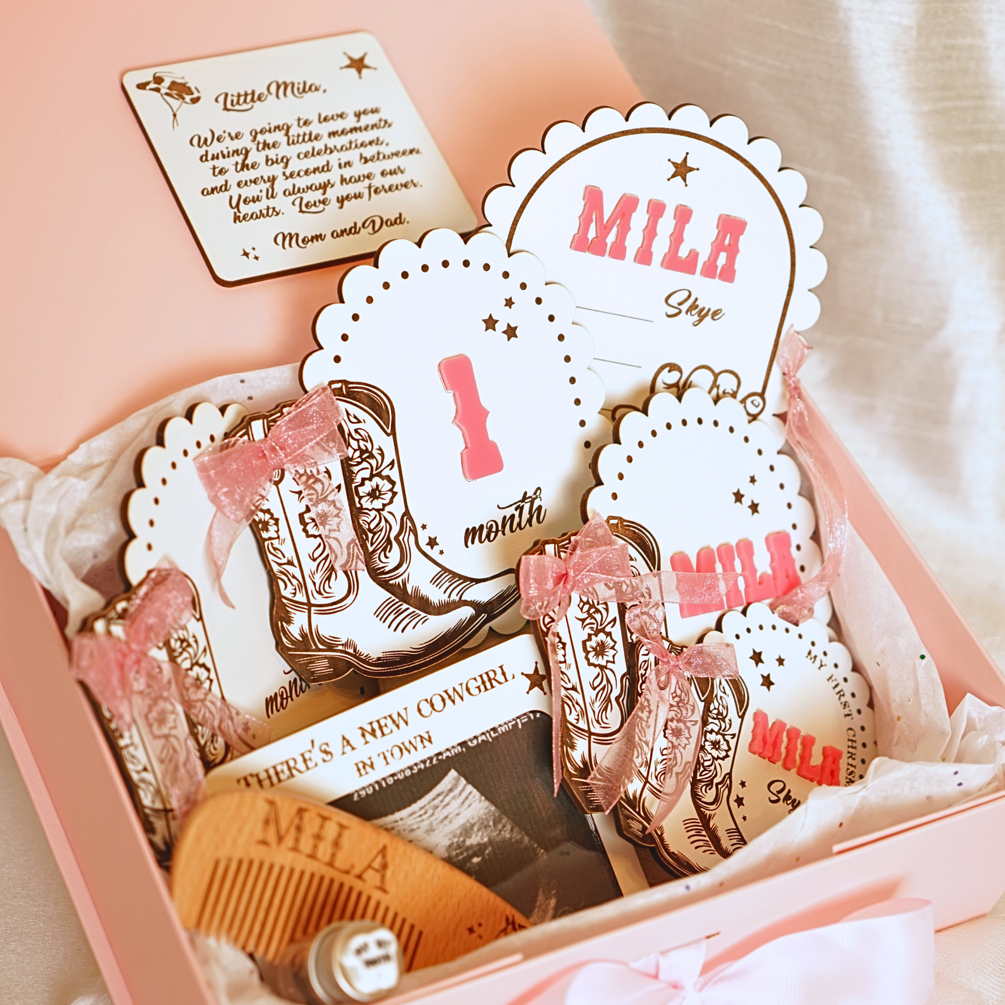 Cowgirl Scalloped Baby Memory Box Set