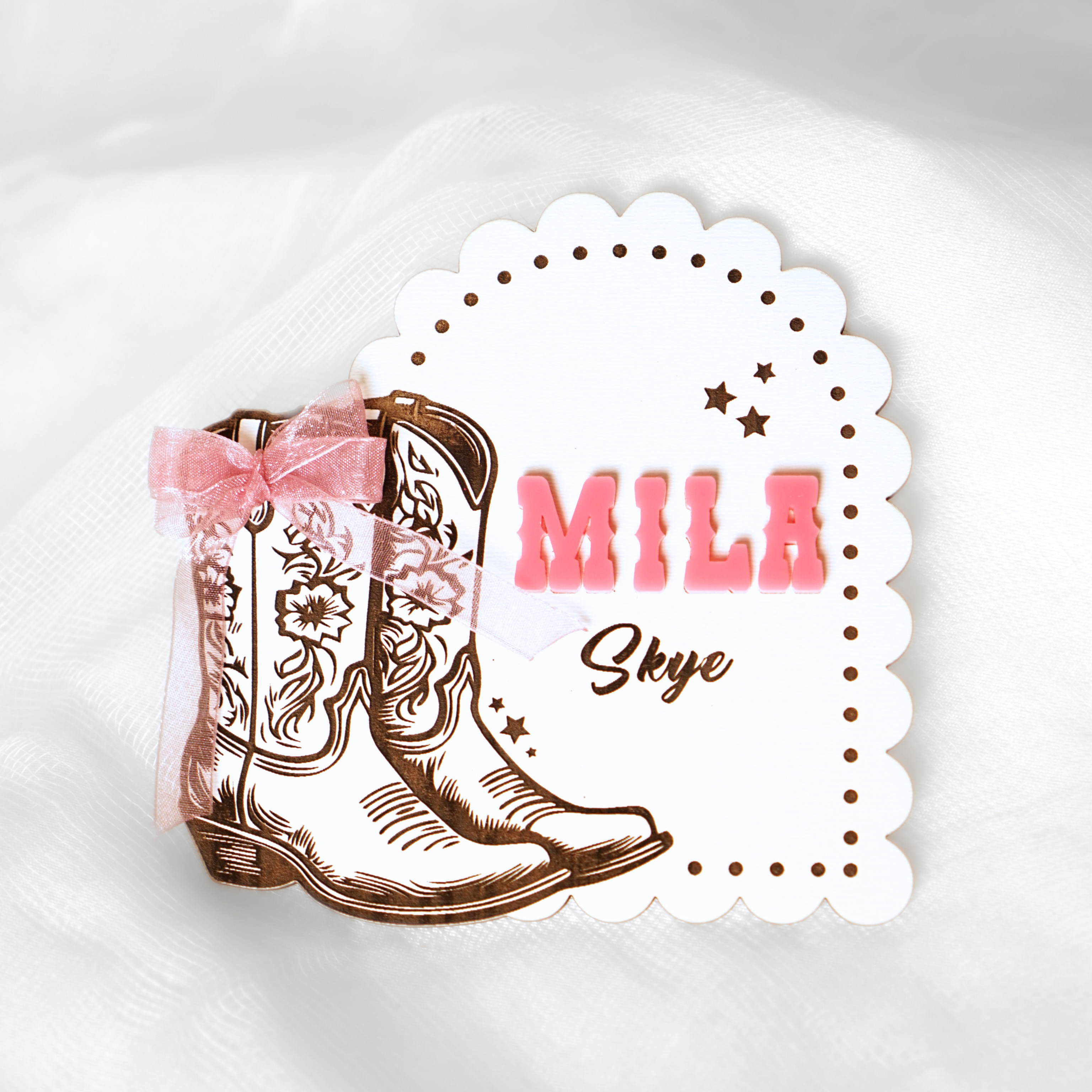 Cowgirl Newborn Custom Name Plate Bow