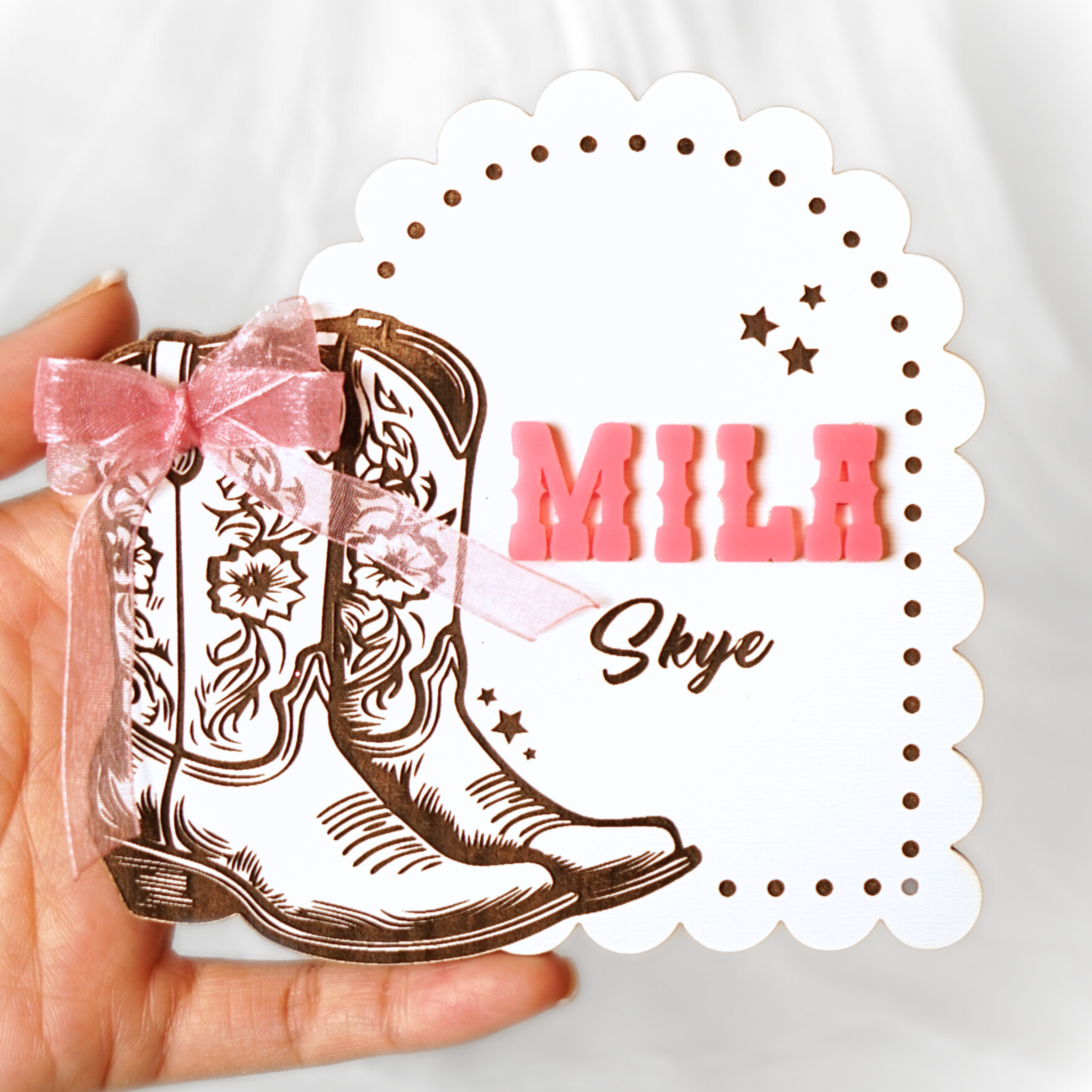 Cowgirl Newborn Custom Name Plate Bow
