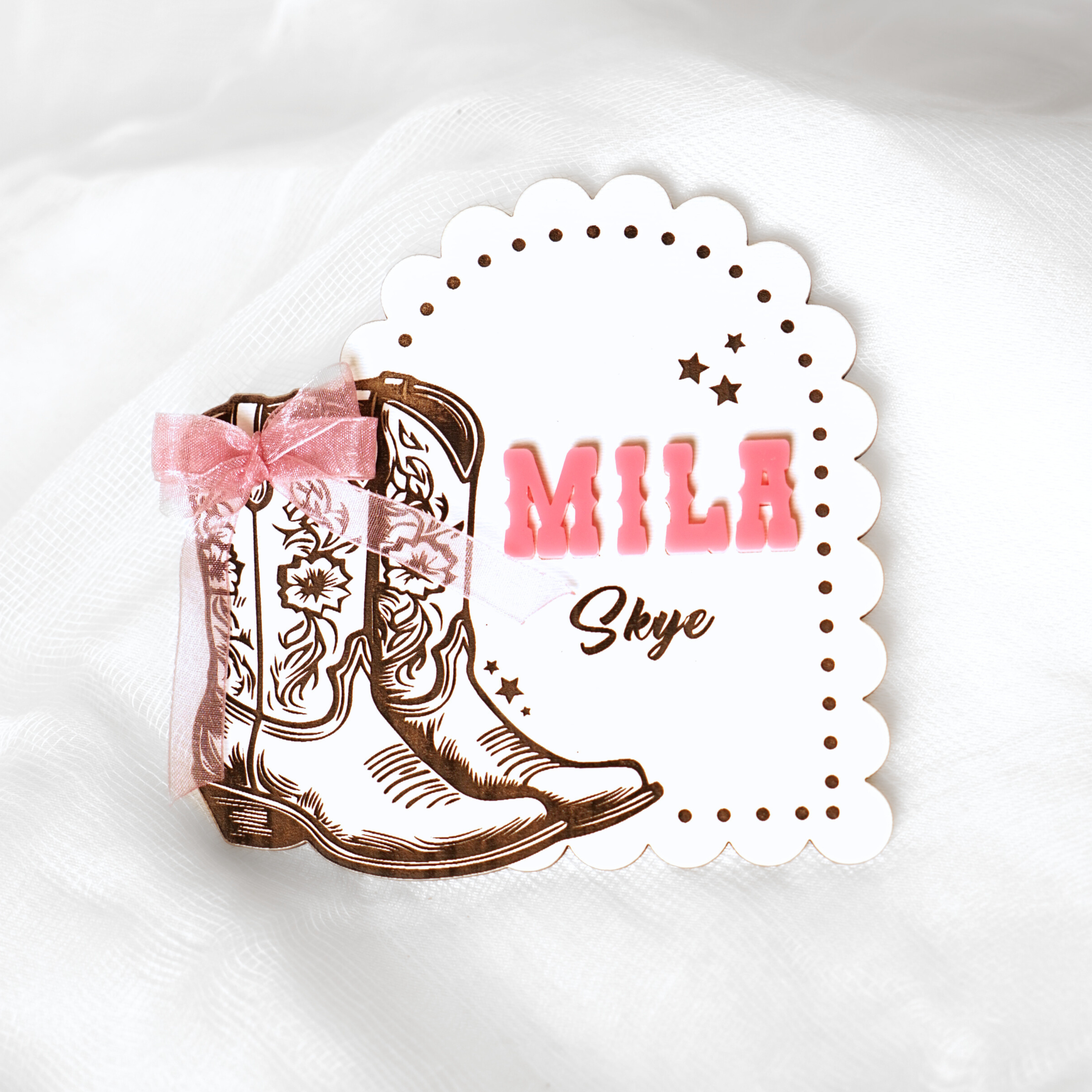 Cowgirl Newborn Custom Name Plate Bow