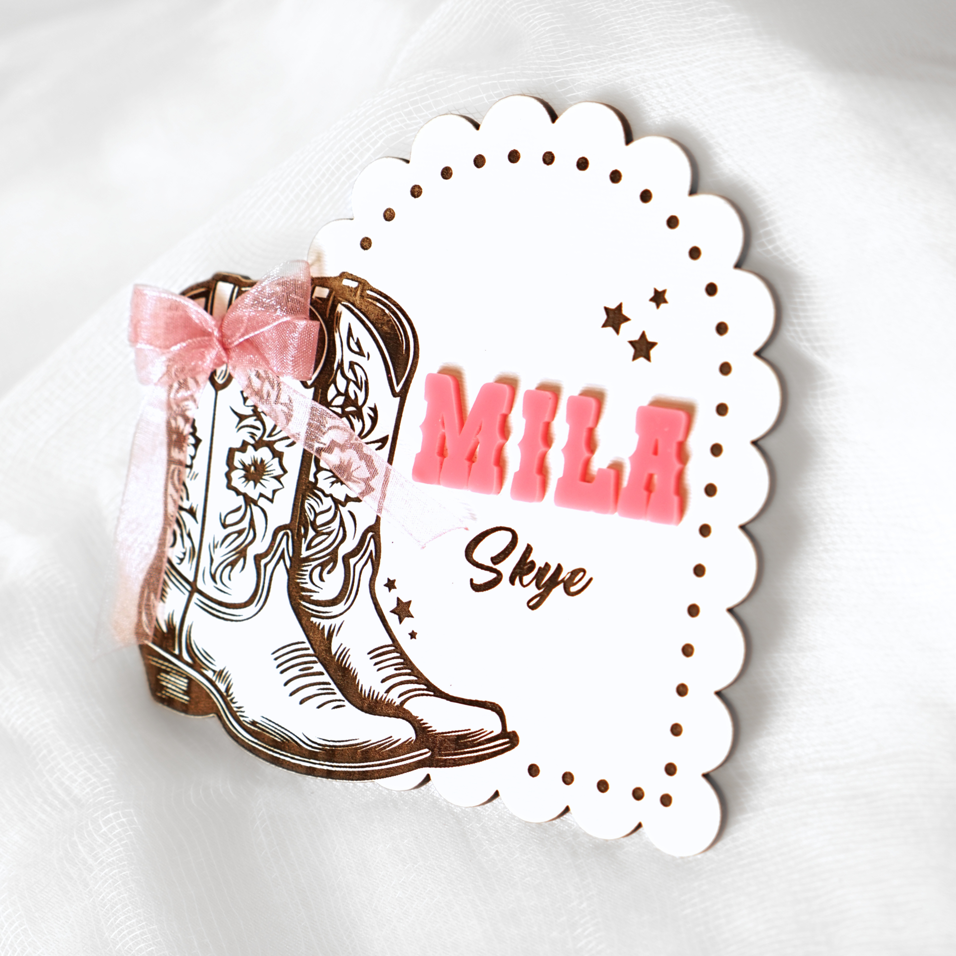 Cowgirl Newborn Custom Name Plate Bow