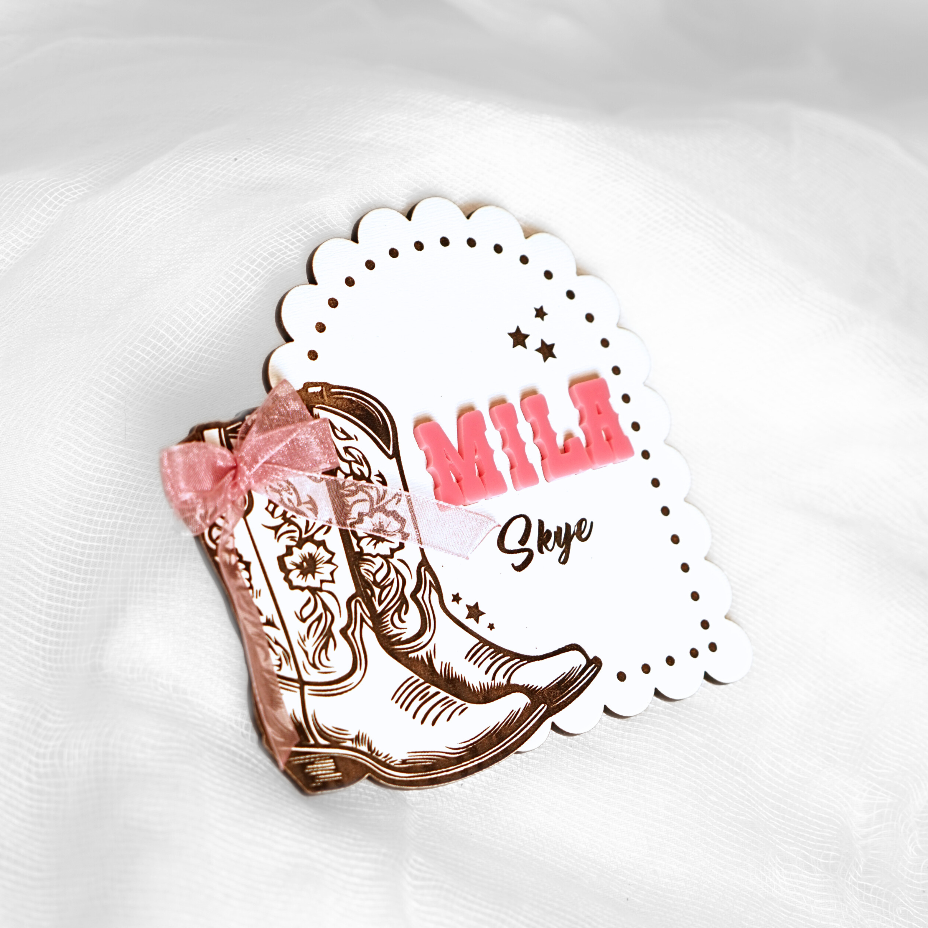 Cowgirl Newborn Custom Name Plate Bow