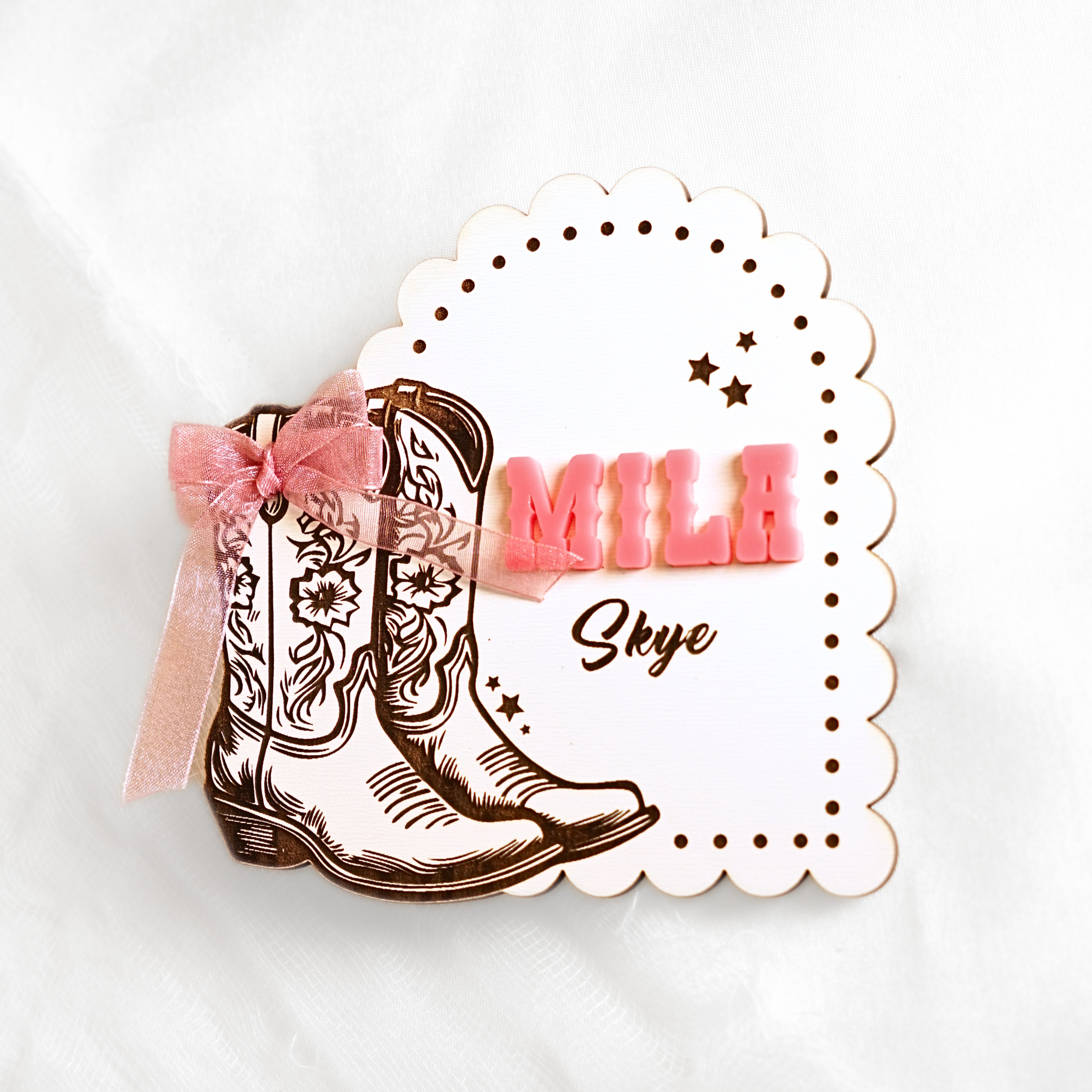 Cowgirl Newborn Custom Name Plate Bow