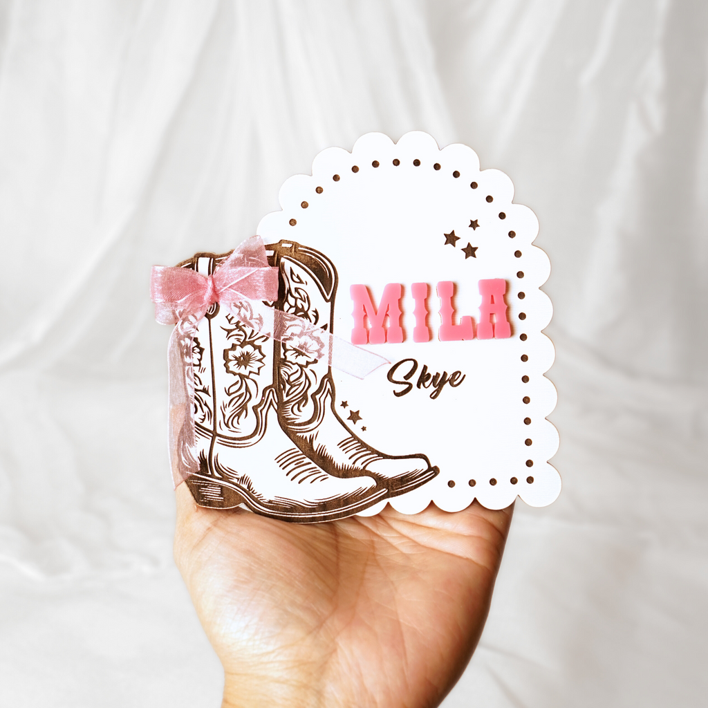 Cowgirl Newborn Custom Name Plate Bow
