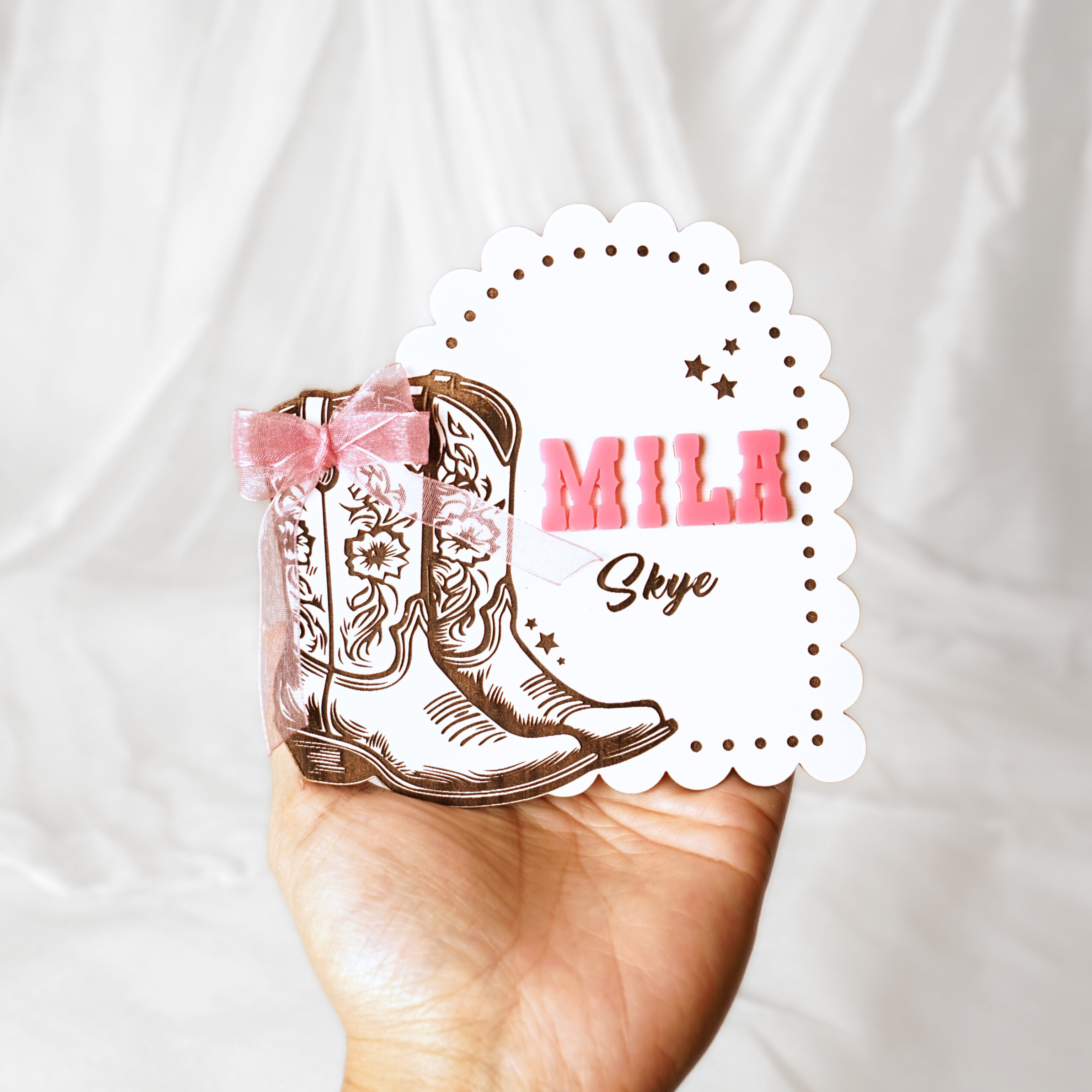Cowgirl Newborn Custom Name Plate Bow