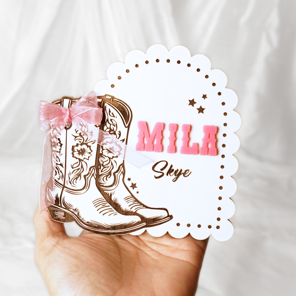 Cowgirl Newborn Custom Name Plate Bow