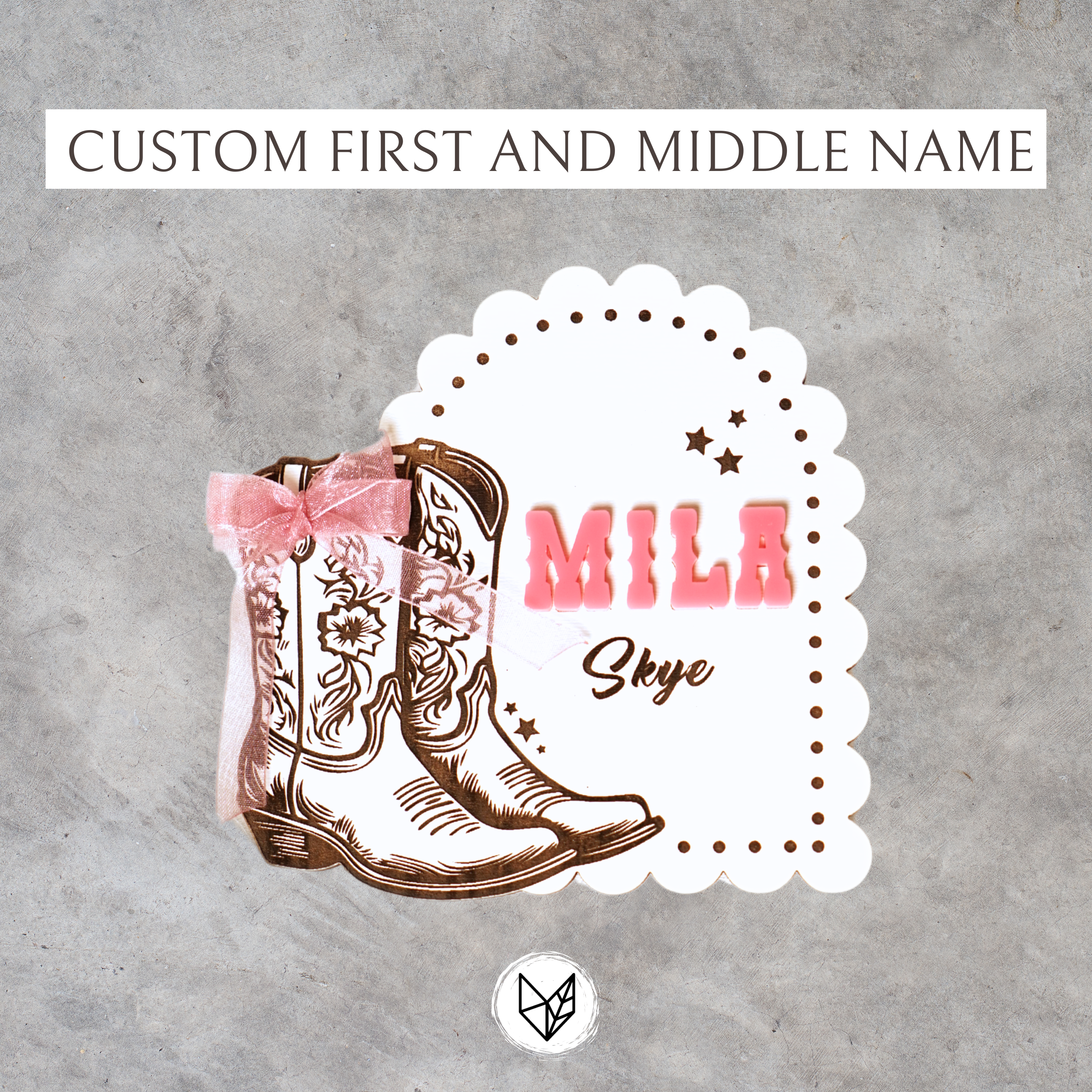 Cowgirl Newborn Custom Name Plate Bow