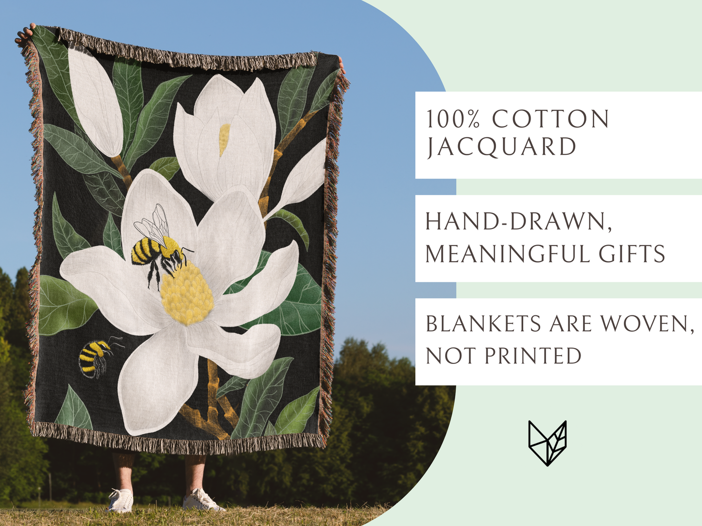 Woven Blanket Magnolia Flower Woven Blanket Botanical Gift For Her Woven Tapestry Wall Hanging Gift For Mom Botanical Art Greenery